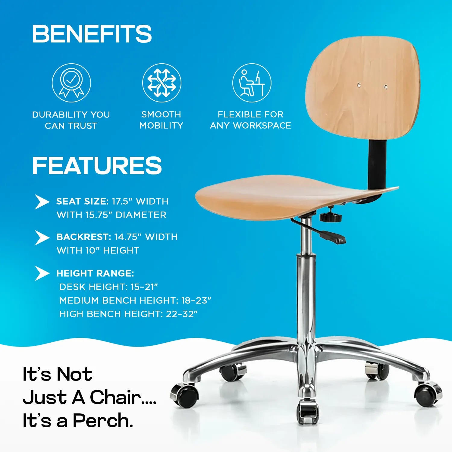 Perch Wood Pneumatic Chair in Chrome