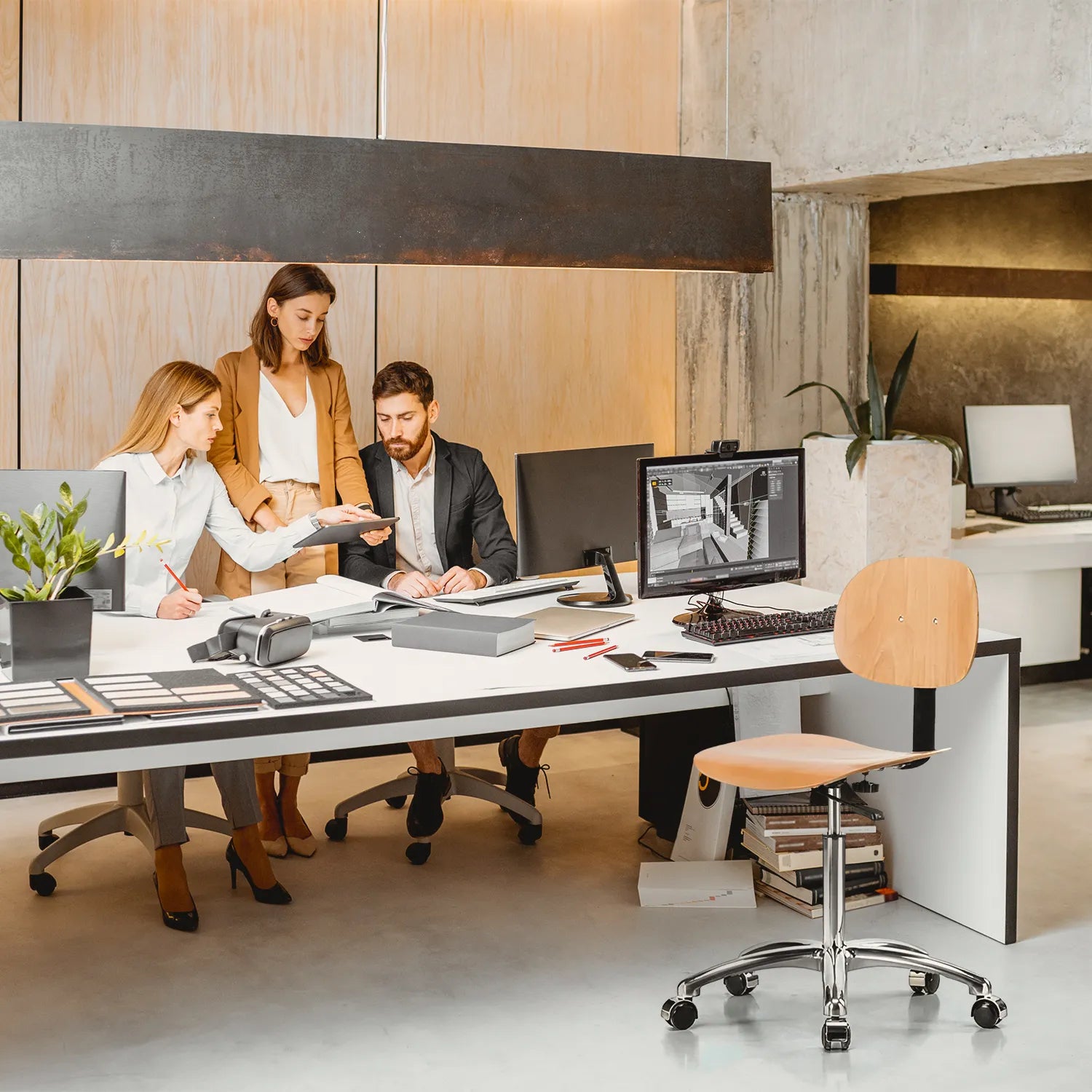 Perch Wood Pneumatic Chair in Chrome