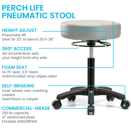 Perch Life Pneumatic Stool – Medical, Dental & Lab Exam Stool