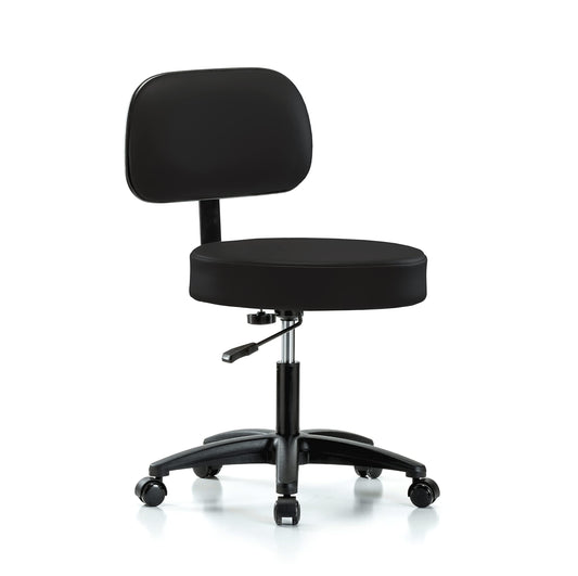Perch Basic Exam Stool with Back in black vinyl with Self-Braking Casters