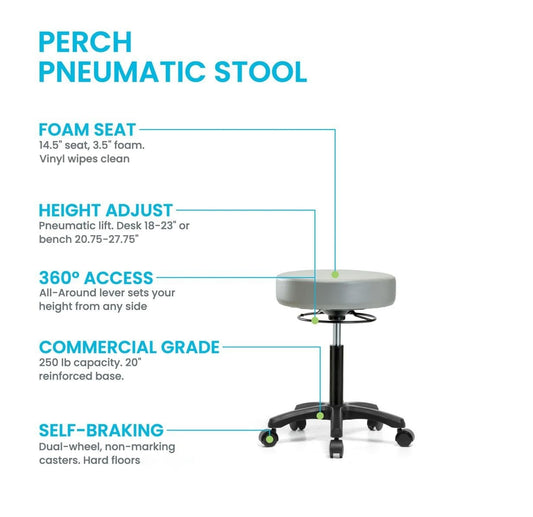 Perch Life Pneumatic Medical Stool | Height Adjustable Rolling Exam Stool