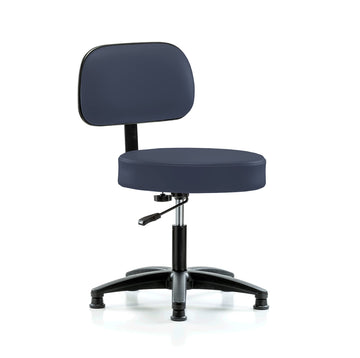 Perch Basic Exam Stool with Back in blue vinyl