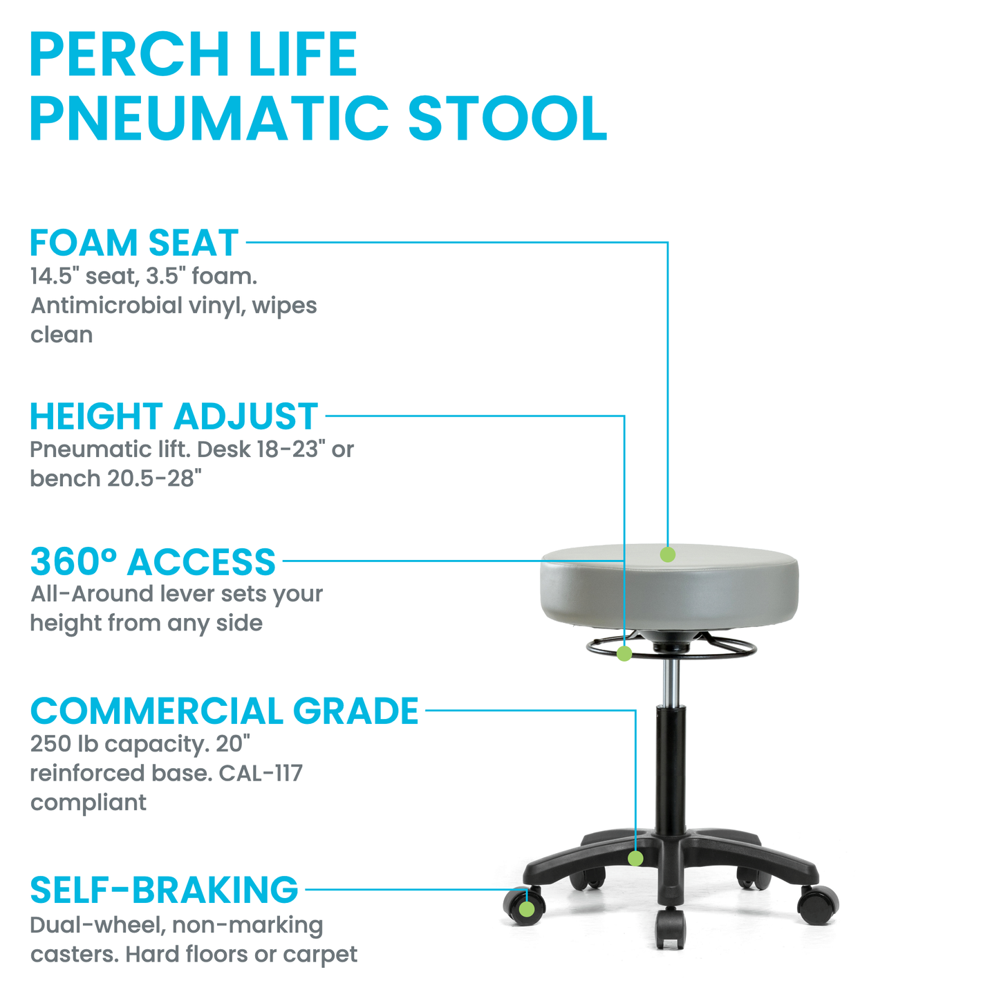 Perch Life Height Adjustable Medical Stool for Dental & Lab